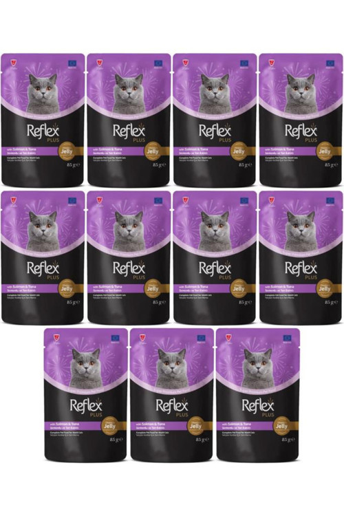 Plus Jöle İçinde Somonlu ve Ton Balıklı Yetişkin Kedi Konservesi 85gr - 11 Adet