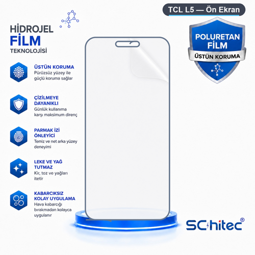 TCL L5 Uyumlu Ön Yüzey Nano Şeffaf Hidrojel Ekran Koruyucu