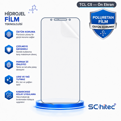 TCL C5 Uyumlu Ön Yüzey Nano Şeffaf Hidrojel Ekran Koruyucu
