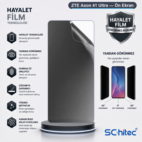 ZTE Axon 41 Ultra Uyumlu Ön Yüzey Hayalet Privacy Hidrojel Ekran Koruyucu