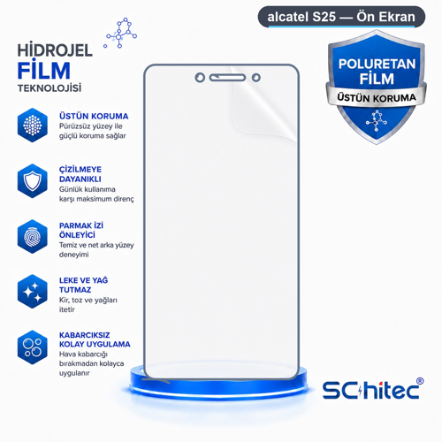 alcatel S25 Uyumlu Ön Yüzey Nano Şeffaf Hidrojel Ekran Koruyucu