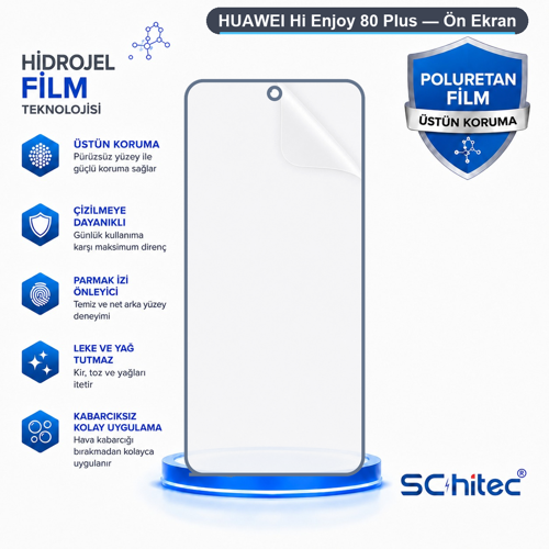 HUAWEI Hi Enjoy 80 Plus Uyumlu Ön Yüzey Nano Şeffaf Hidrojel Ekran Koruyucu