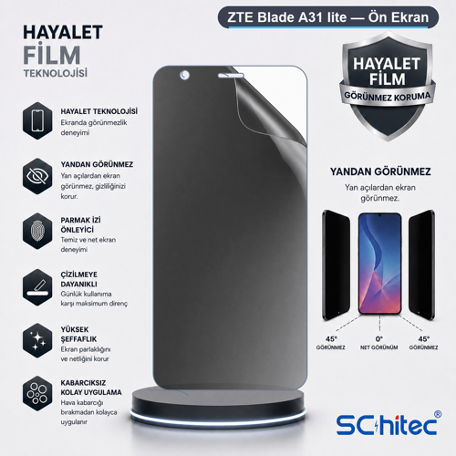 ZTE Blade A31 lite Uyumlu Ön Yüzey Hayalet Privacy Hidrojel Ekran Koruyucu