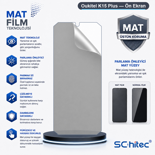 Oukitel K15 Plus Uyumlu Ön Yüzey Mat Hidrojel Ekran Koruyucu