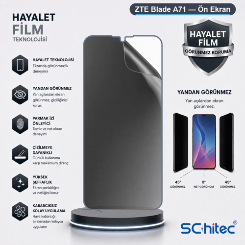 ZTE Blade A71 Uyumlu Ön Yüzey Hayalet Privacy Hidrojel Ekran Koruyucu