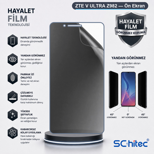 ZTE V ULTRA Z982 Uyumlu Ön Yüzey Hayalet Privacy Hidrojel Ekran Koruyucu