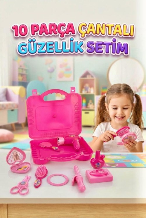 10 Parça Çantalı Güzellik Seti - Minik Stilistler İçin Eğlenceli ve Eğitici Makyaj Seti