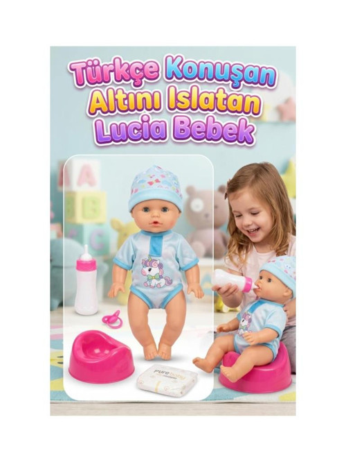5 Parça Sesli Pilli Türkçe Konuşan Altını Islatan 28cm Eklemleri Hareketli Lucia Bebek Oyuncak Seti