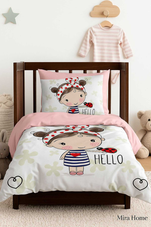 Dijital Baskılı 3D Pamuklu Yenidoğan Bebek Nevresim Takımı Hello Girl