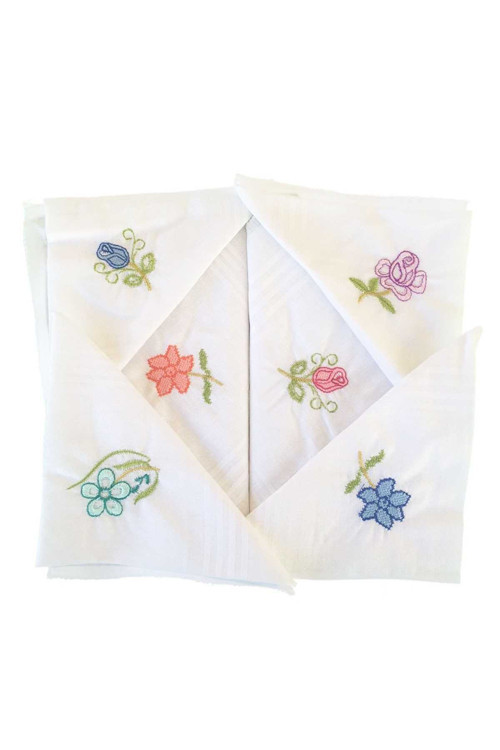 Hediyelik İşlemeli Bayan Mendili 12 Adet 28X28 Cm 100 Pamuk