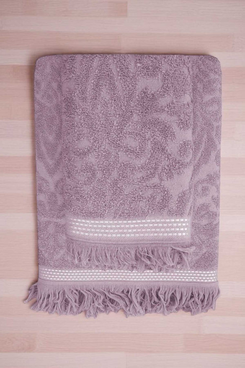 2 Parça Jakarlı Banyo Havlu Takımı Pamuklu 90X150 Cm Arden Mor