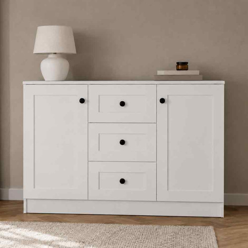 Lucas 2 Kapaklı 3 Çekmeceli Şifonyer – Modern Çok Amaçlı Depolama Dolabı Beyaz 130x43x85 cm