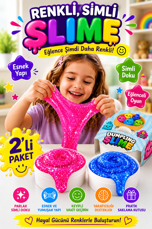 2'li Slime Oyun Jeli Simli Streç Hamur Eğitici Duyusal Oyun Motor Beceri Geliştiren Oyuncak Renkli