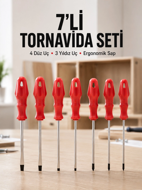 Ev Atölye Kullanımına Uygun 7 Parça Tornavida Seti