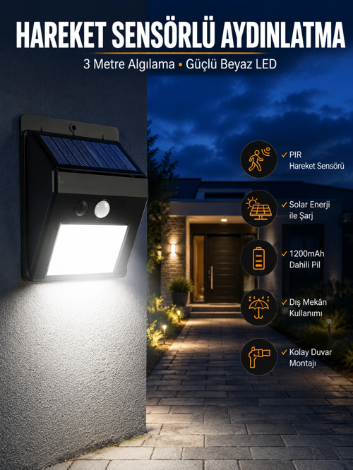 Solar Güneş Panelli Sensörlü Lamba Tasarruflu