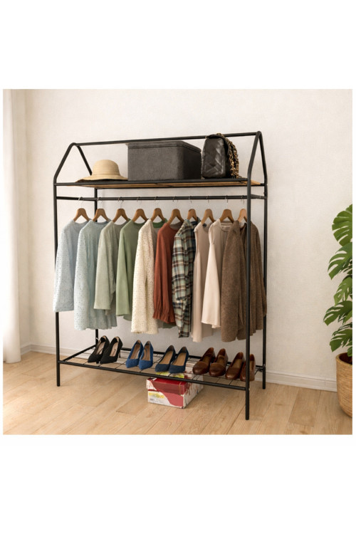 Home Hanger Siyah Elbise Askılığı Raflı New Design Konfeksiyon Askısı Ayaklı Askılık