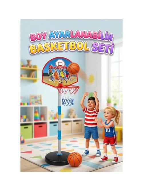 Ayaklı Oyuncak Basketbol Seti Çocuk Basketbol Potası Boy Ayarlanabilir 3 Farklı Boy Seçeneği