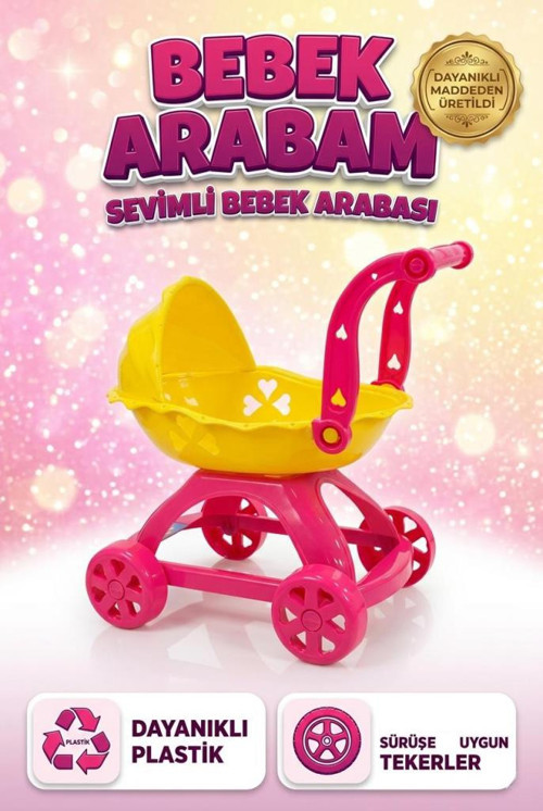 Sevimli İlk Bebek Arabam! 39cm Renkli Detaylı Tasarımlı Eğitici Oyuncak Bebek Puseti