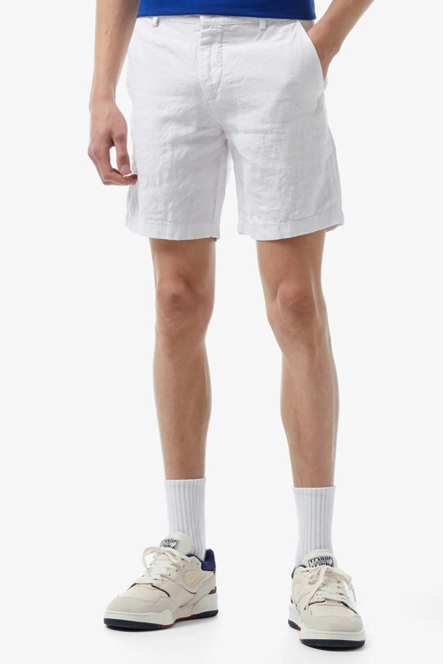 Men's Slim Fit Linen Bermuda Shorts White Erkek Dar Kesim Keten Şort Beyaz