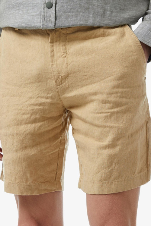 Men's Slim Fit Linen Bermuda Shorts Beige Erkek Dar Kesim Keten Şort Bej
