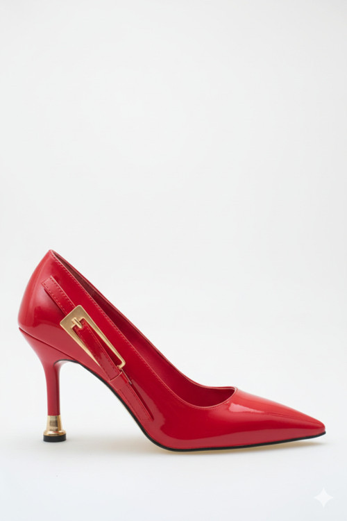 Lyra Siyah Rugan Topuklu Gold Toka Stiletto 9 Cm