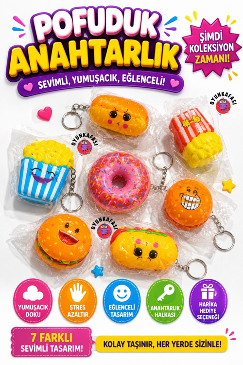 Pofuduk Squishy Anahtarlık –Karışık Model 1 Adet Gönderilir 7 Farklı Sevimli Tasarım | Yumuşacık Stres Giderici Anahtarlık Oyuncağı | Çanta & Anahtar Süsü