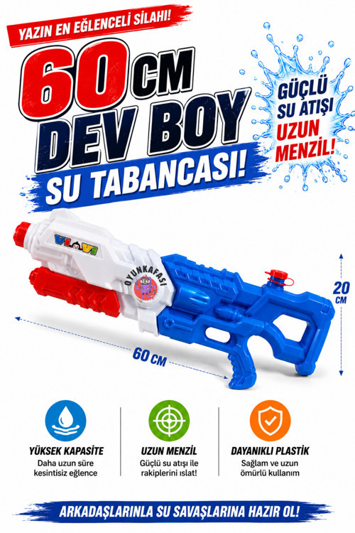 60 Cm Dev Boy Su Tabancası Uzun Menzilli Büyük Boy Oyuncak Su Silahı