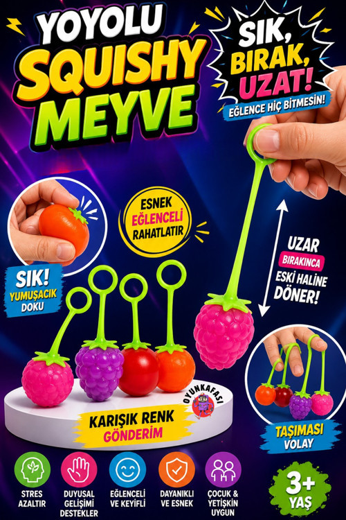 Squishy Yoyolu Meyve Stres Oyuncağı Sık Bırak Uzayan Elastik Oyuncak Karışık Renk