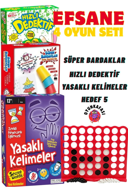 Yasaklı Kelimeler-Süper Bardaklar-Hedef 5 - Hızlı Dedektif ( 4'Lü Muhteşem Set )