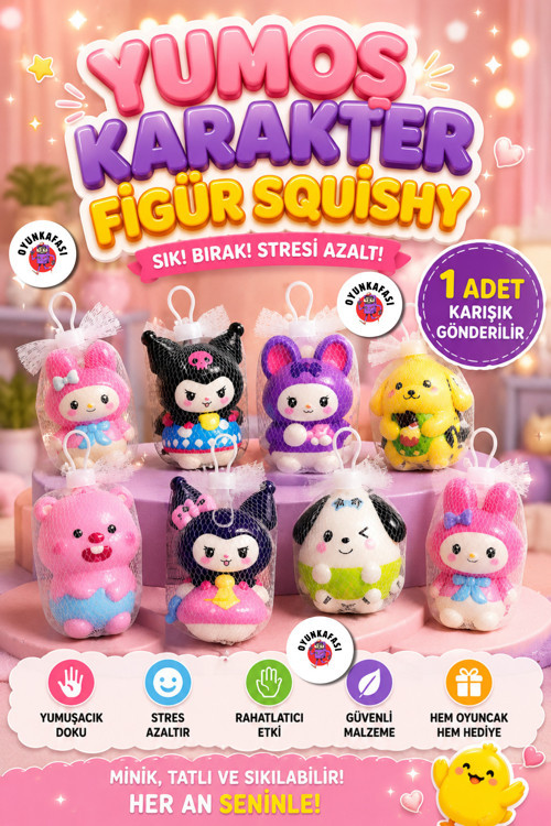Yumoş Karakter Figür Squishy Oyuncak – Stres Azaltan Yumuşacık Sıkılabilir Squishy | 1 Adet Karışık Gönderilir