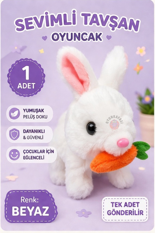 Sevimli Tavşan Oyuncak Pille Çalışan Hareketli Peluş Tavşan Yürüyen Sesli Oyuncak