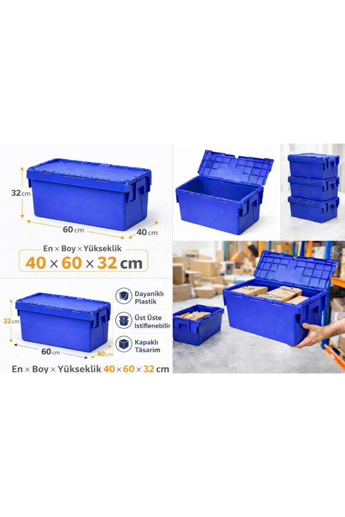 2Li 30*40*32 Cm Mavi Menteşe Kapaklı Plastik Kasa