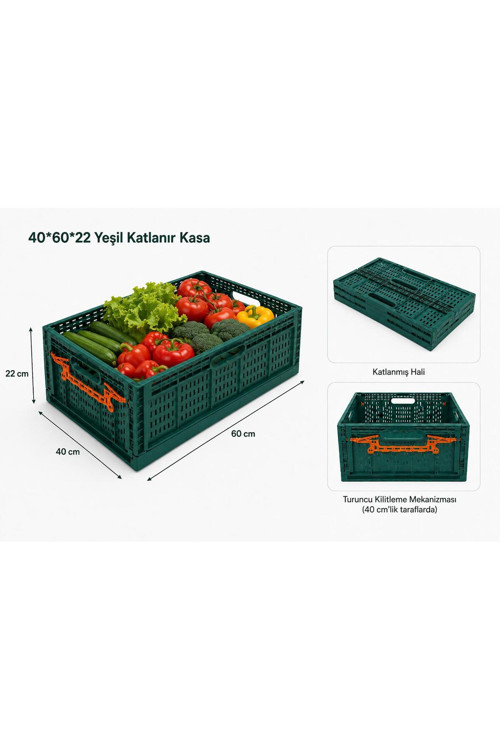 Yeşil Katlanır Kasa Plastik 40*60*22 Cm Camp