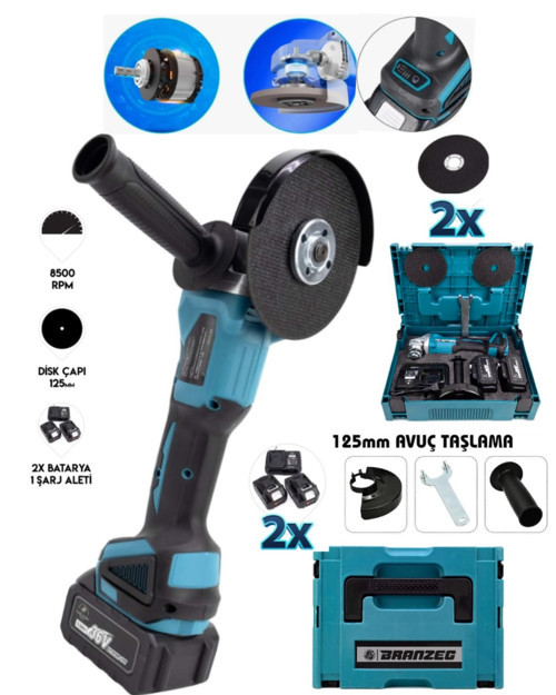 36V Şarjlı Spral Avuç Taşlama Kömürsüz Motor 4 Devirli Spiral Çift Bataryalı Yedek Taşlama Hediye