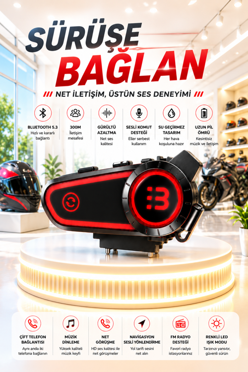 A30 Motosiklet Kask İnterkomu Bluetooth 5.3 | Hi-Fi Ses | 300M Haberleşme | Uzun Pil Ömrü