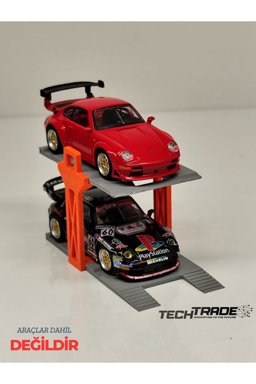 1/64 Ölçek Diorama 2 Araçlık Lift Turuncu-Gri