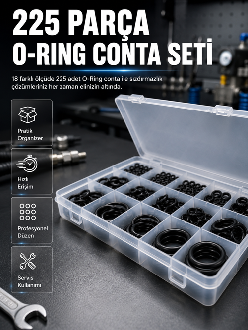 popüler 225 Parça O-Ring Conta Seti 18 Farklı Ölçü Kauçuk Sızdırmazlık Conta Organizer Kut
