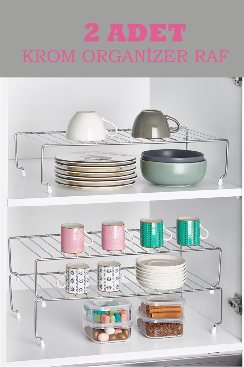 2 Adet 128 Krom 47 Cm Dolap Içi Raf Düzenleyici Organizer Raf
