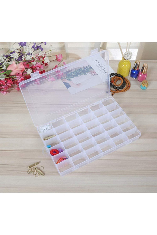 36 Ayarlanabilir Bölmeli Kolye Yüzük Takı Kutusu Organizer Düzenleyici Plastik Kutu 27.5x19.5x4.2