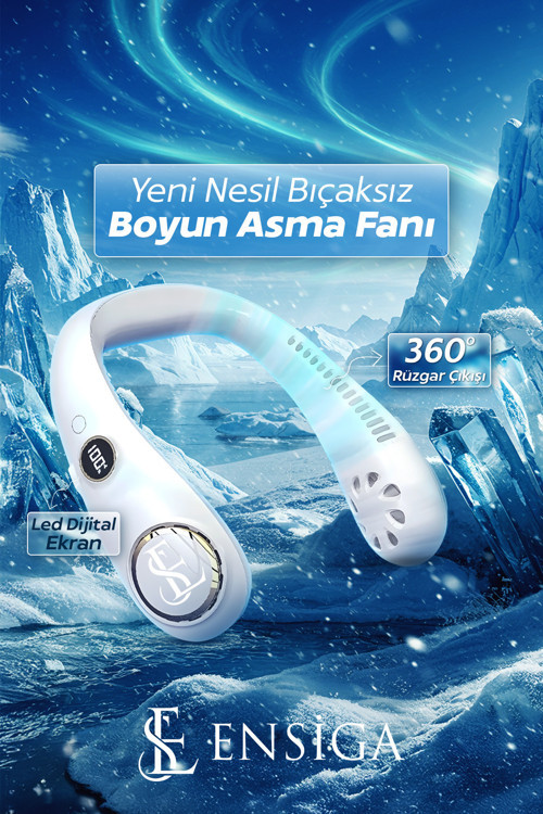 A Plus Yeni Nesil Led Dijital Ekran Bıçaksız Boyun Asma Fanı 3 Dişli Ayarlanabilir 360°rüzgar Çıkışı