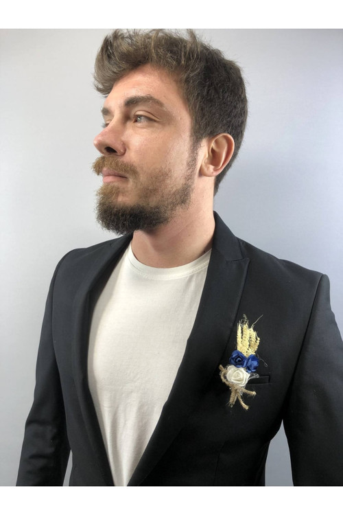 Yapay Çiçek Mavi Beyaz Kağıt Çiçekli Damat Yaka Çiçeği 5 Adet – Yapay Çiçek Dekor, Masa Süsü, Fon –