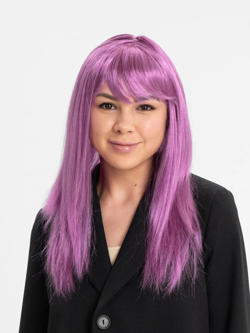 Rose Pembe Renk Düz Kesim Uzun Parti Peruğu Takma
