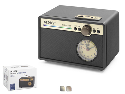 NS882BT Bluetooth Nostaljik FM Radyo USB TF AUX RGB Analog Saatli Hoparlör