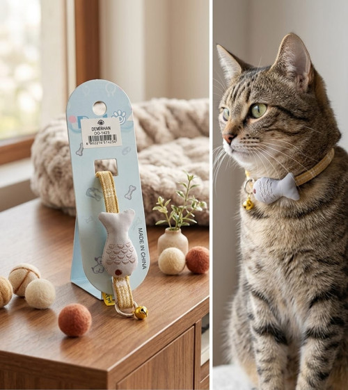 Zilli ve klipsli kumaş kedi tasması