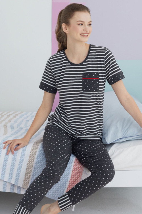 çok renkli Pamuklu Örme Pijama Takım