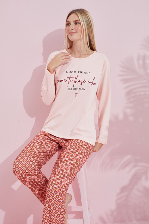 somon çokrenkli Pamuklu Örme Pijama Takım 24240182