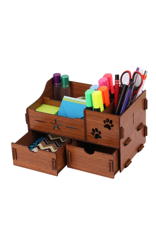 Dekoratif Masa Üstü Ahşap Organizer Kalemlik Kal_15_Kahverengi