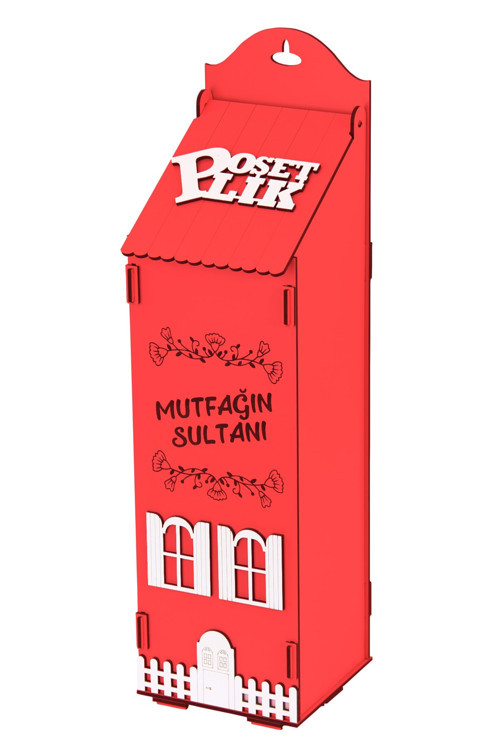 Ahşap Dekoratif Mutfak Için Poşetlik Saklama Kutusu Kırmızı