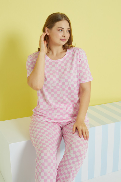 çok renkli Curve Büyük Beden Battal Boy Örme Pijama Takımı