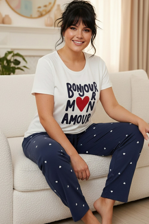 desenli Pamuklu Büyük Beden Battal Boy Örme Pijama Takım